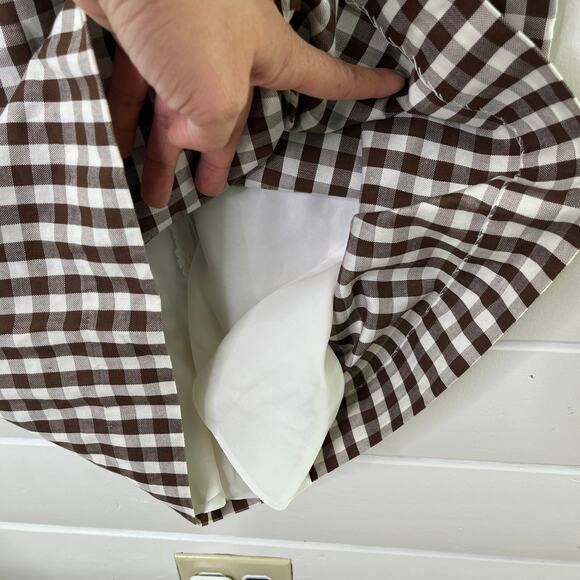 Vintage 60s Gingham Sheath Dress Short Sleeve Brown White Womens Handmade 4 - Picture 10 of 12